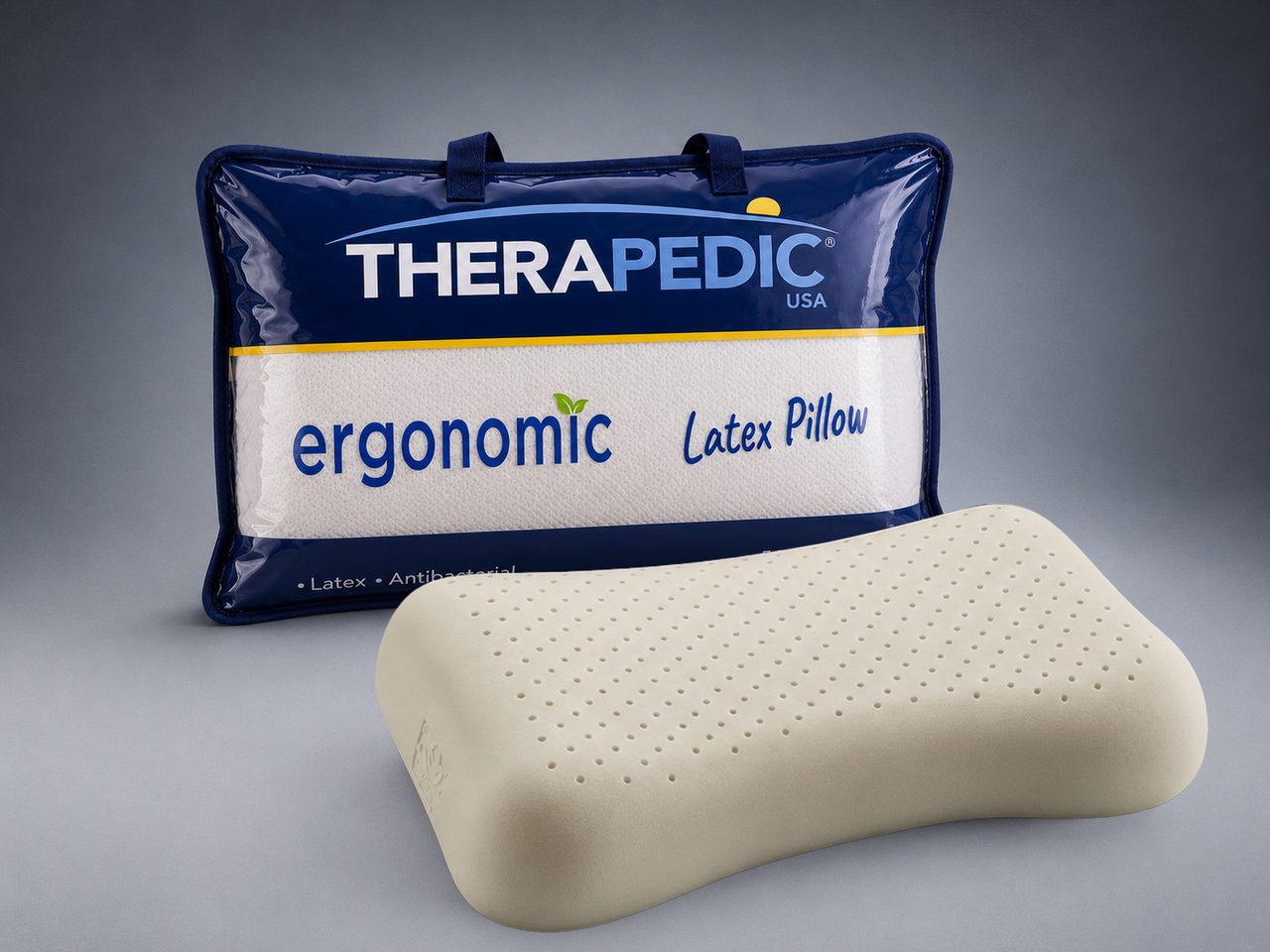 Ergonomic Latex Pillow in its retail packaging